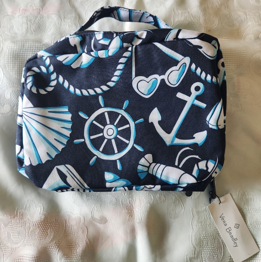 Vera Bradley Lighten Up Lge Blush & Brush Case In "Shore Enough" NEW!